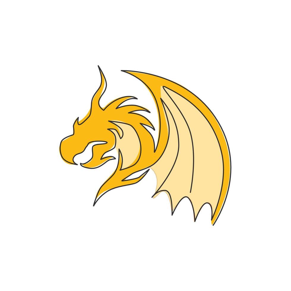 Single continuous line drawing of fictional monsters dragon for chinese traditional logo identity. Magical legend creature mascot concept for martial art association. One line draw design illustration vector