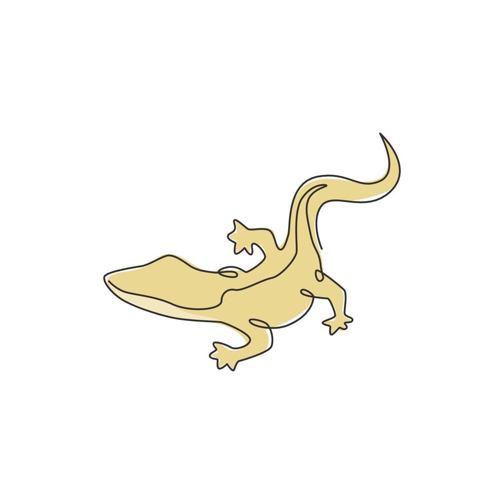 Single continuous line drawing of adorable rock lizard for pet lover association logo identity. Beautiful animal mascot concept for reptilian zoo. One line draw vector graphic design illustration