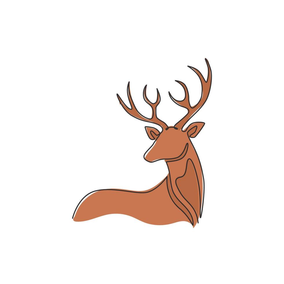 dibujo de línea continua única de elegante ciervo lindo para la identidad del logotipo del zoológico nacional. concepto de mascota de lujo buck para club de caza de animales. Ilustración de diseño de dibujo de vector gráfico de una línea moderna