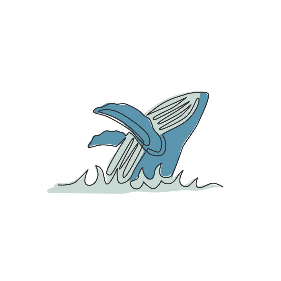 dibujo de una sola línea continua de grandes peces ballena para la identidad del logotipo de la empresa marina. concepto de mascota de animal de mamífero de pez grande para logotipo de empresa. Ilustración de vector de diseño gráfico de dibujo de una línea de moda