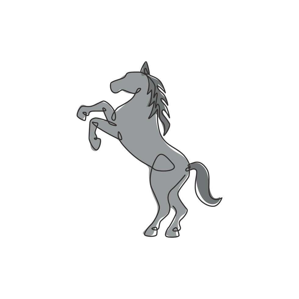 un dibujo de una sola línea de caballo de salto de elegancia para la identidad del logotipo de la empresa. pony caballo salvaje mamífero animal símbolo concepto. Ilustración de diseño de vector gráfico de dibujo de línea continua dinámica