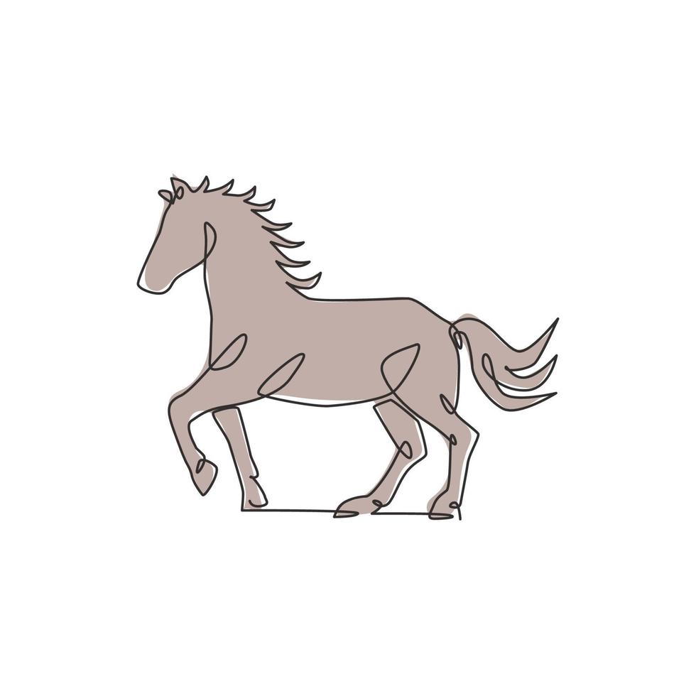 One continuous line drawing of wild luxury horse corporation logo identity. Equine fast and strong mammal animal symbol concept. Trendy single line vector draw design graphic illustration