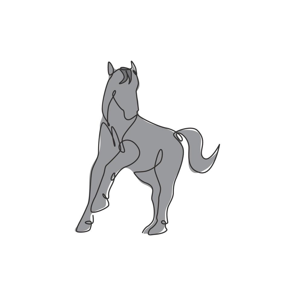 dibujo de línea continua única de elegante caballo corriendo para la identidad del logotipo de la empresa. concepto de icono animal mamífero mustang fuerte. Ilustración de diseño gráfico de vector de dibujo de una línea dinámica