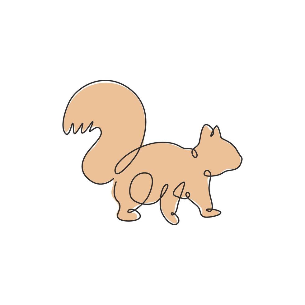 One single line drawing of cute squirrel for company logo identity. Business corporation icon concept from funny rodent animal shape. Modern continuous line vector draw design graphic illustration