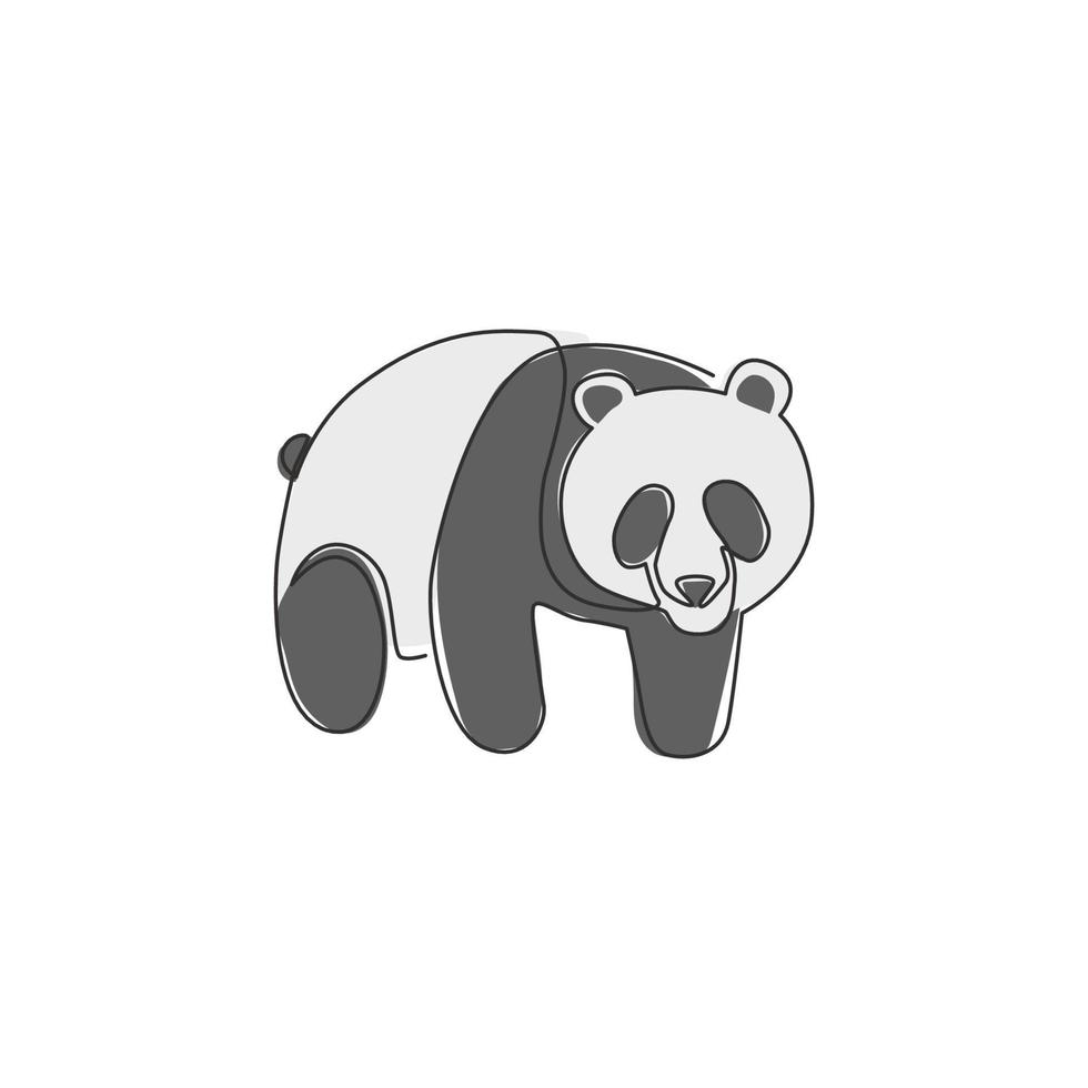 One continuous line drawing of adorable panda for company logo identity. Business icon concept from cute mammal animal shape. Trendy single line draw vector graphic design illustration