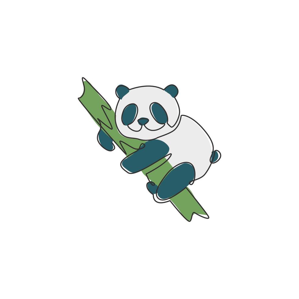 One continuous line drawing of adorable panda sleeping at tree branch for company logo identity. Business icon concept from mammal animal shape. Dynamic single line vector draw design illustration