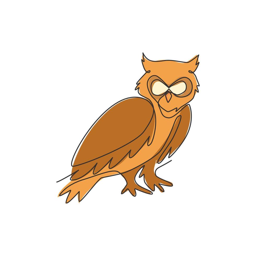 One single line drawing of elegant owl bird for company logo identity. Symbol of education, wisdom, wise, school, smart, knowledge icon concept. Continuous line vector draw design graphic illustration