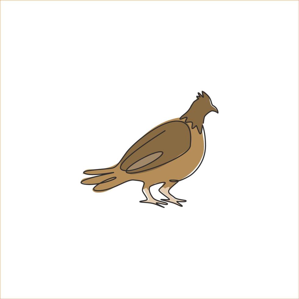 Single continuous line drawing of cute grouse bird for company logo identity. Game bird festival mascot concept for United Kingdom culture icon. Modern one line draw design vector graphic illustration