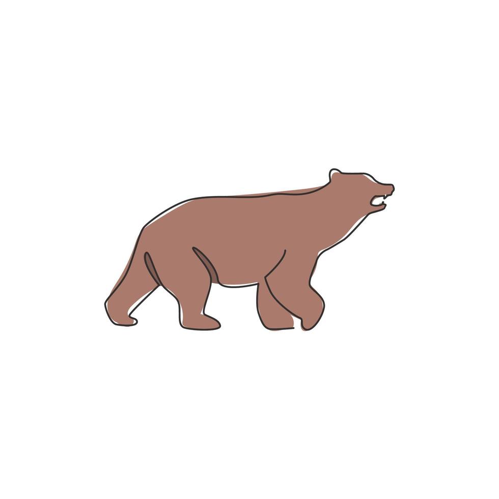 un dibujo de línea continua de oso elegante para la identidad del logotipo de la empresa. concepto de icono empresarial de forma animal mamífero salvaje. Ilustración de diseño gráfico de vector de dibujo de línea única dinámica