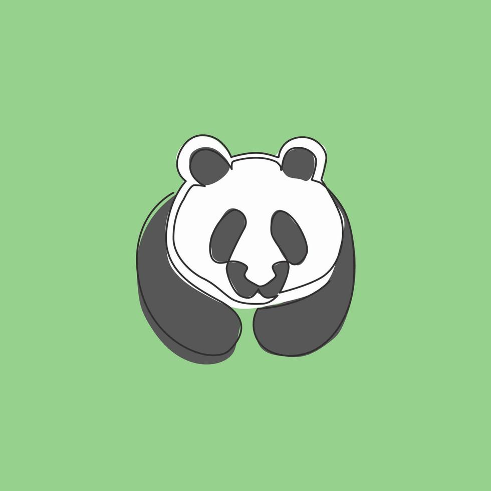 Single continuous line drawing of funny panda head for corporation logo identity. Company icon concept from cute mammal animal shape. Trendy one line draw vector design graphic illustration