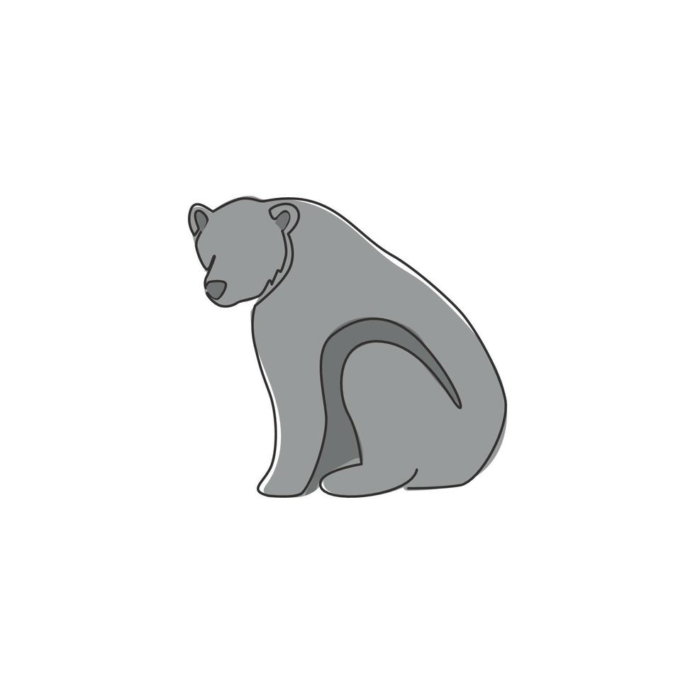 One single line drawing of cute grizzly bear for company logo identity. Business corporation icon concept from wild mammal animal shape. Modern continuous line vector draw design graphic illustration