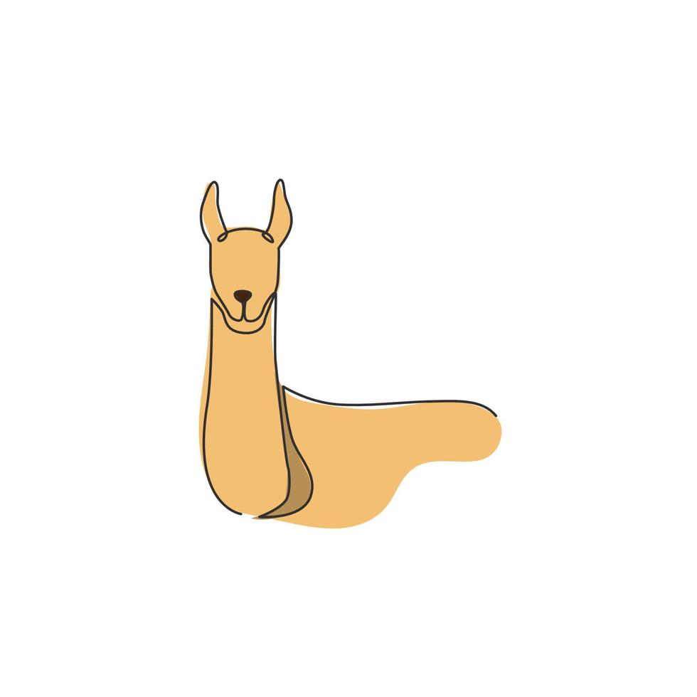 un dibujo de línea continua de una linda llama elegante para la identidad del logotipo de la empresa. concepto de icono empresarial de forma animal mamífero. Ilustración de diseño de vector de dibujo gráfico de una sola línea moderna