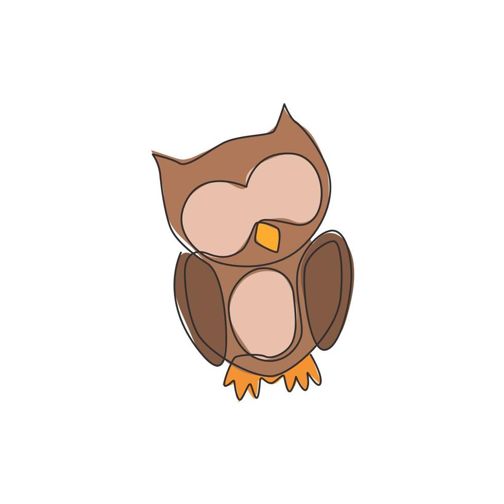 One continuous line drawing of cute owl bird for company logo identity. Symbol of education, wisdom, school, knowledge, vision, intelligent icon concept. Single line draw design vector illustration
