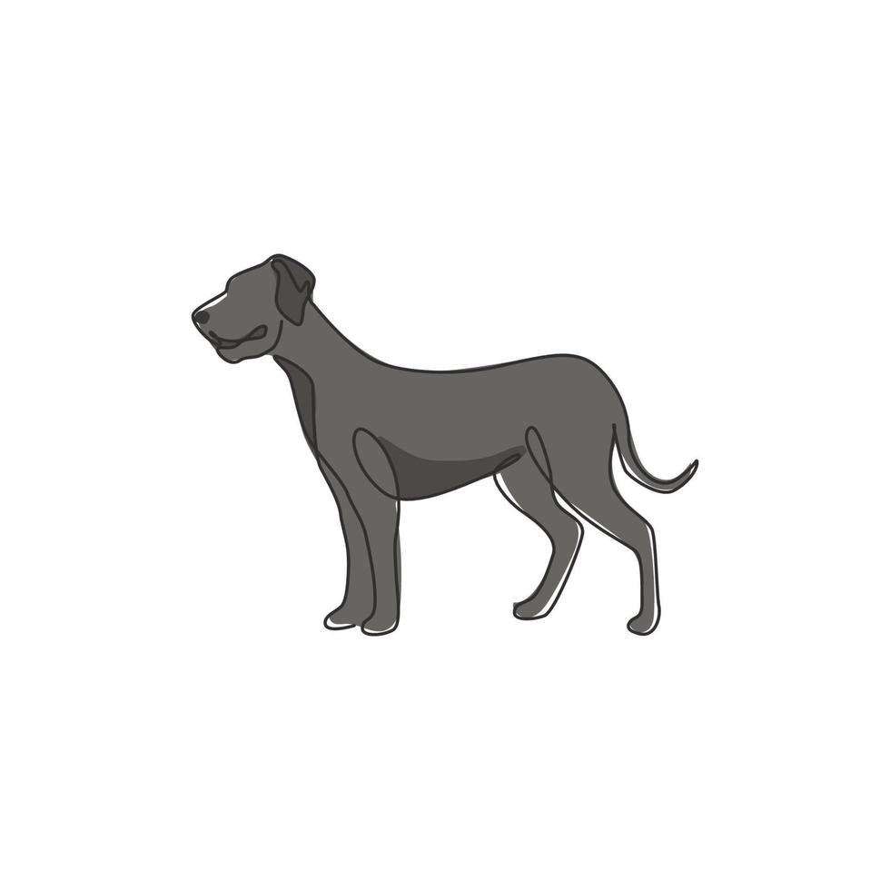 dibujo de una sola línea del gallardo perro gran danés para la identidad del logotipo de la empresa de seguridad. concepto de mascota de perro de raza pura para el icono de mascota amigable con el pedigrí. Ilustración de vector de diseño de dibujo de línea continua moderna