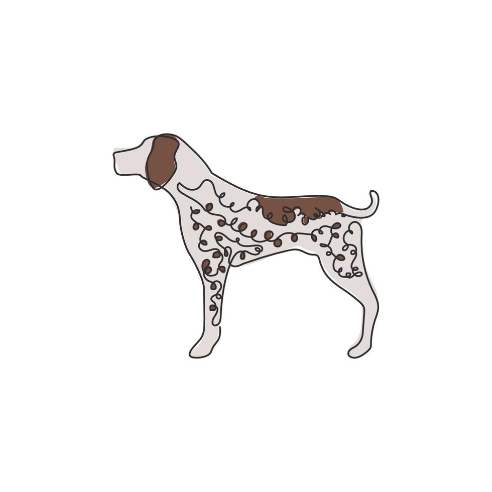 Single continuous line drawing of funny german shorthaired pointer for logo identity. Purebred dog mascot concept for pedigree friendly pet icon. Modern one line draw design vector illustration