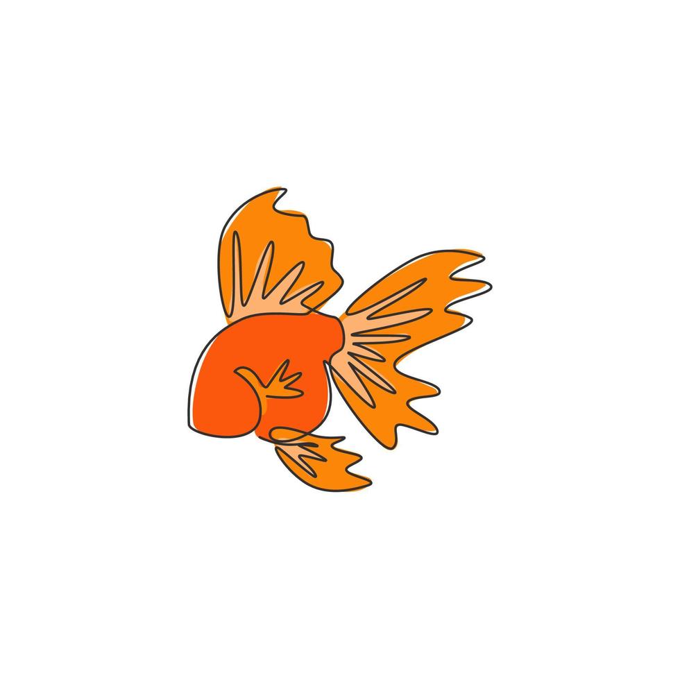 One single line drawing of adorable goldfish for company logo identity. Domestic fish mascot concept for aquatic pet icon. Modern continuous line draw design graphic vector illustration