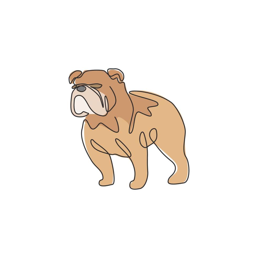 un dibujo de línea continua de un elegante bulldog para la identidad del logotipo de la empresa. concepto de mascota de perro de raza pura para el icono de mascota amigable con el pedigrí. Ilustración gráfica de vector de diseño de dibujo de una sola línea moderna