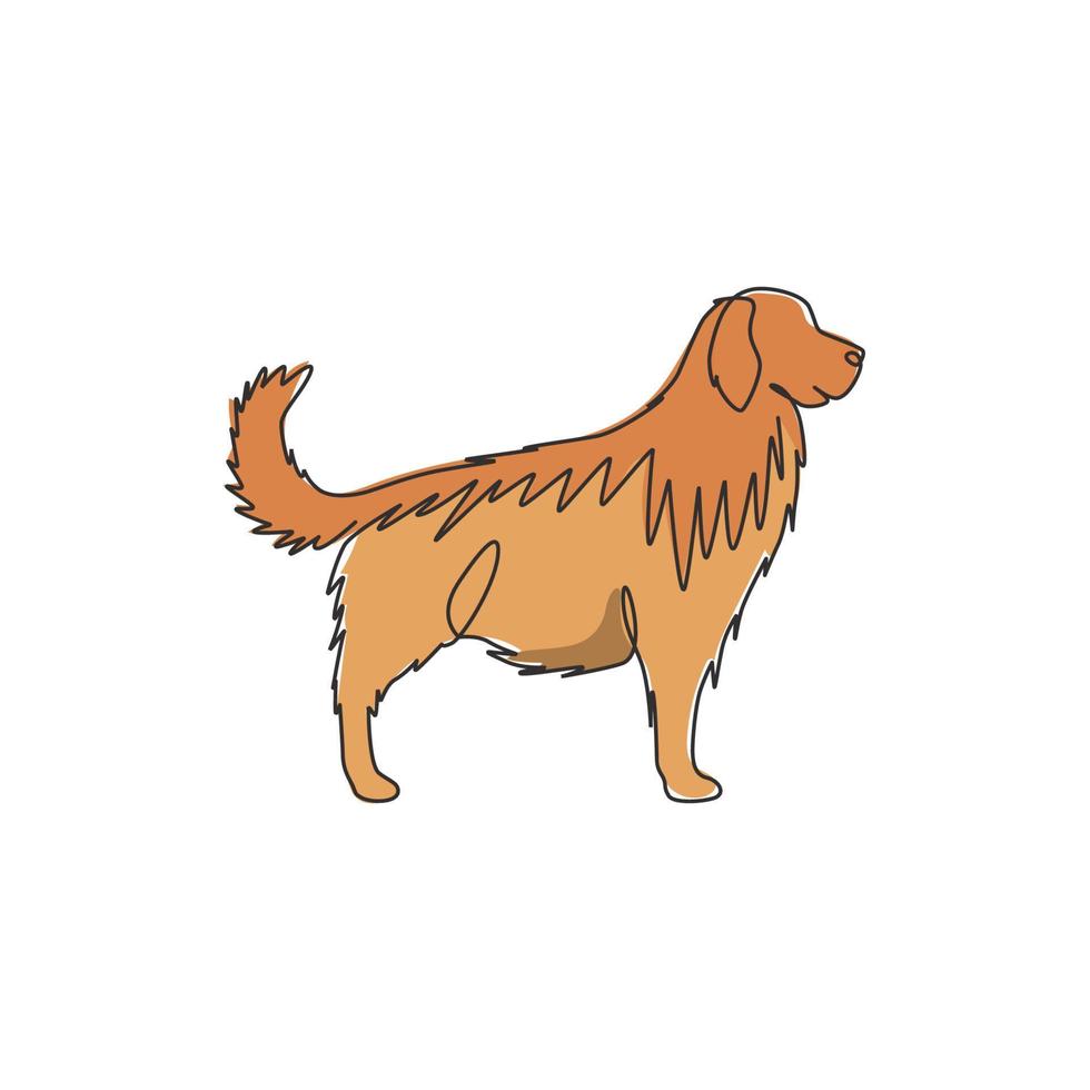 un dibujo de línea continua de un lindo perro golden retriever para la identidad del logotipo de la empresa. concepto de mascota de perro de raza pura para el icono de mascota amigable con el pedigrí. Ilustración de vector de diseño de dibujo de línea única moderna