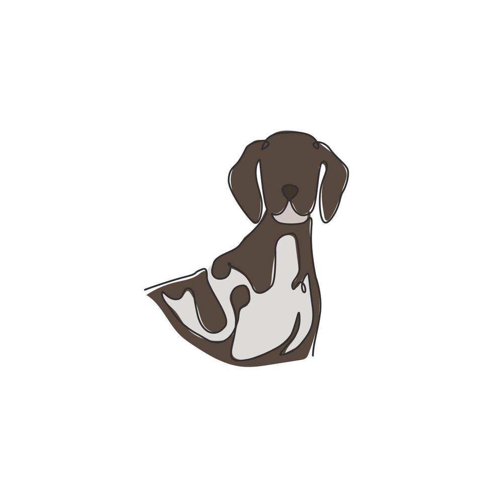 un dibujo de línea continua del lindo puntero de pelo corto alemán para la identidad del logotipo de la empresa. concepto de mascota de perro de raza pura para el icono de mascota amigable con el pedigrí. Ilustración de vector de diseño de dibujo de línea única moderna