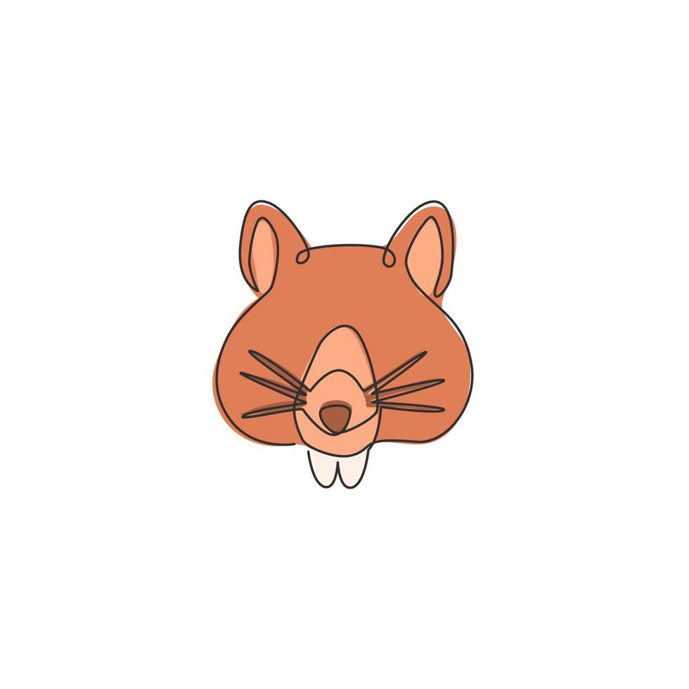 un dibujo de línea continua de una adorable cabeza de hámster para la identidad del logotipo. concepto de mascota animal de la familia de ratas para el icono de la granja de hámster. Ilustración de vector de diseño de dibujo de línea única moderna