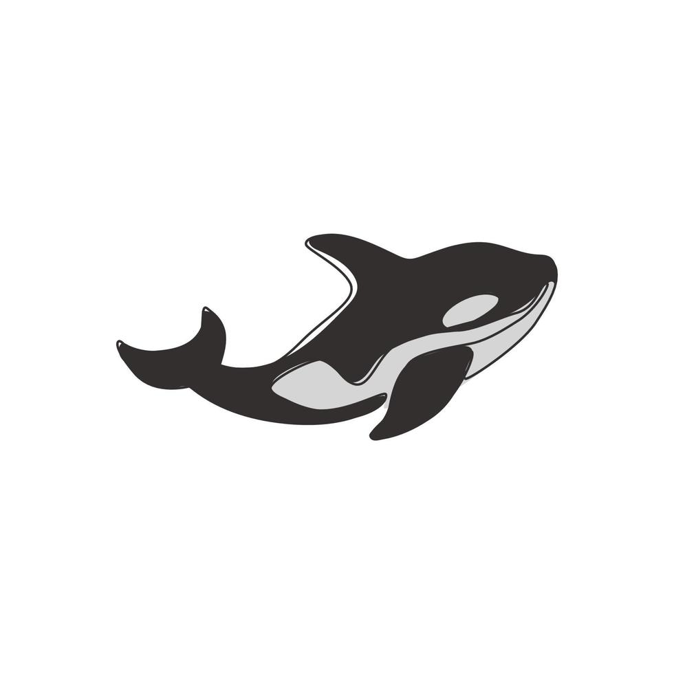 Single continuous line drawing of big adorable orca for company logo identity. Killer whale mascot concept for scuba diving lover icon. Modern one line draw design vector illustration