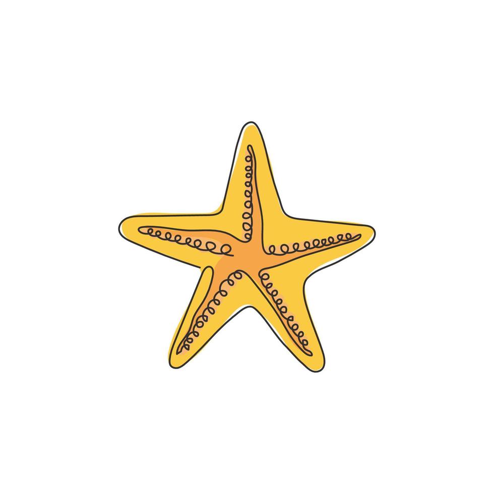 un dibujo de línea continua de una linda estrella de mar para la identidad del logotipo marino. concepto de mascota de criatura de estrella de mar para icono playero. Ilustración de vector de diseño de dibujo de línea única moderna