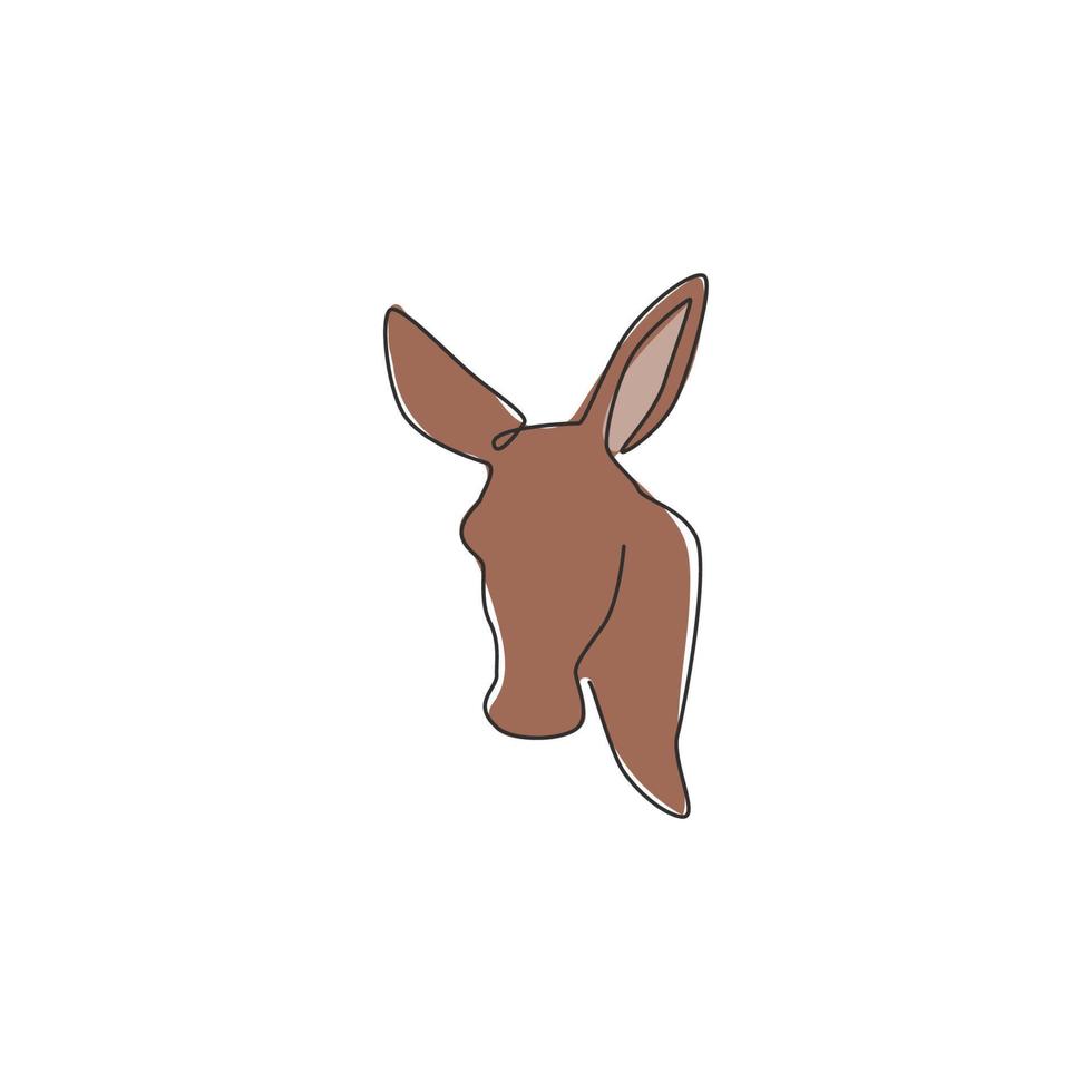 Single continuous line drawing of walking donkey for ranch logo identity. Tiny horse size mascot concept for donkey farm icon. Modern one line draw design vector illustration
