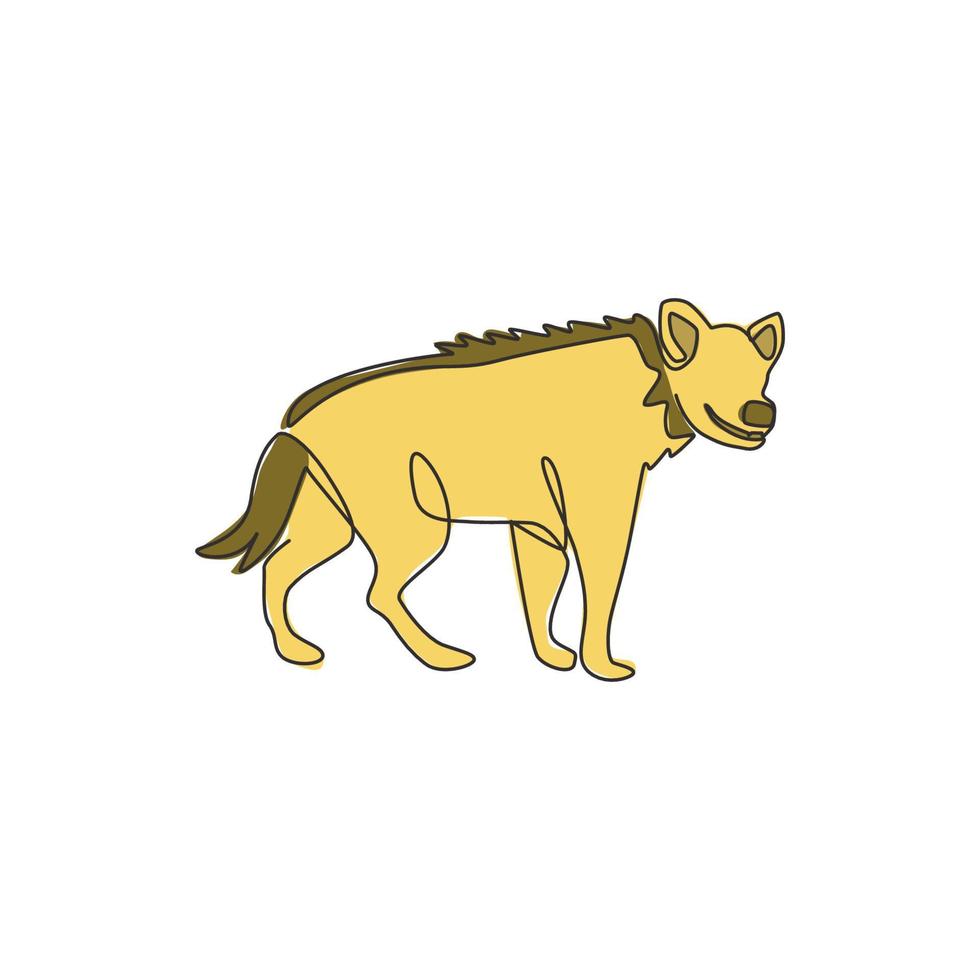 One single line drawing of scary spotted hyena for company logo identity. Scavenger animal mascot concept for national conservation park icon. Modern continuous line draw design vector illustration