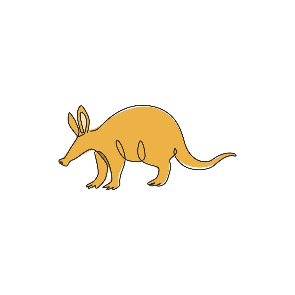 One single line drawing of exotic aardvark for company logo identity. Orycteropus animal mascot concept for national conservation park icon. Modern continuous line draw design vector illustration