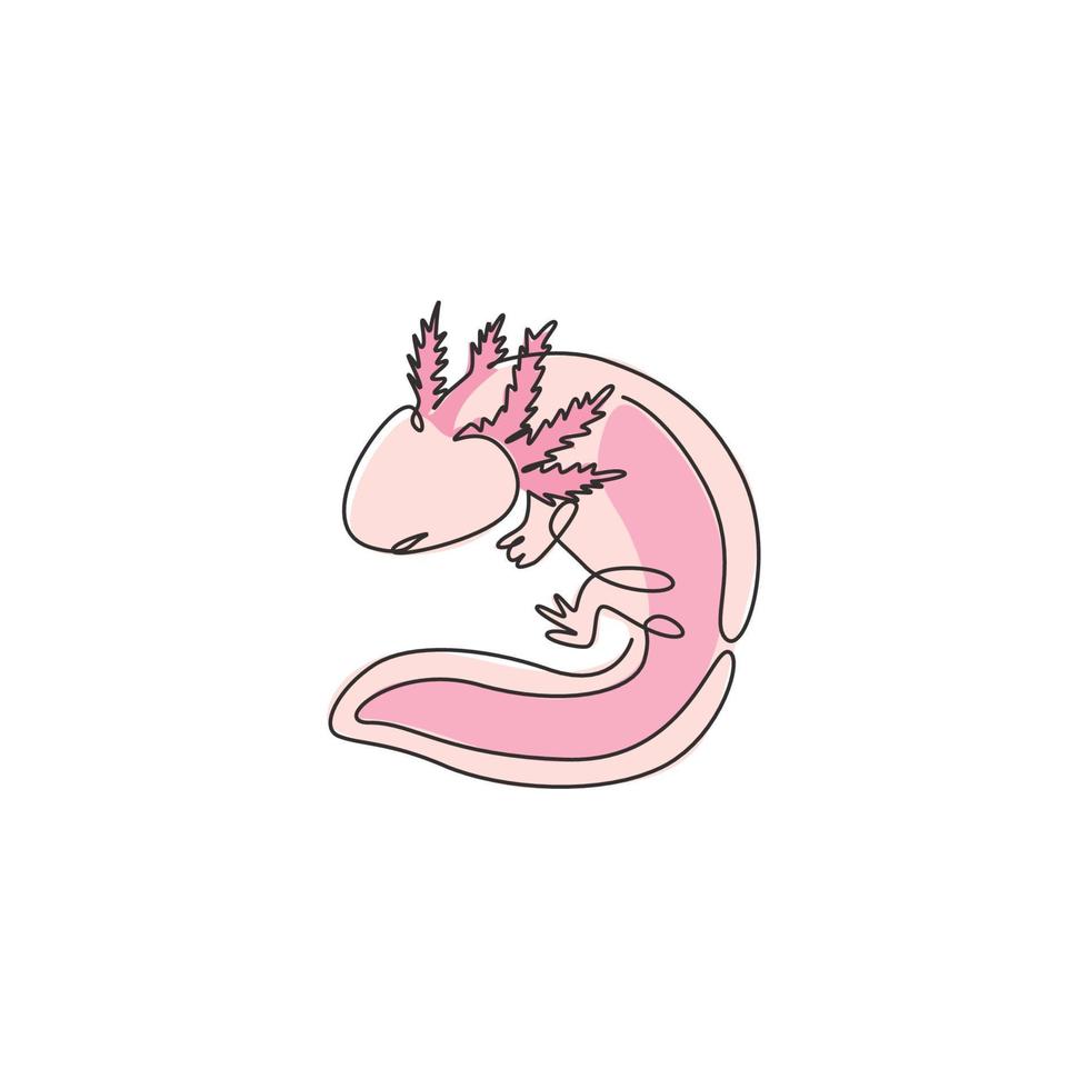 un dibujo de línea continua de lindo axolotl para la identidad del logotipo de la empresa. concepto de mascota de salamandra de agua para el icono del club de amantes de las mascotas. Ilustración de vector gráfico de diseño de dibujo de una sola línea moderna