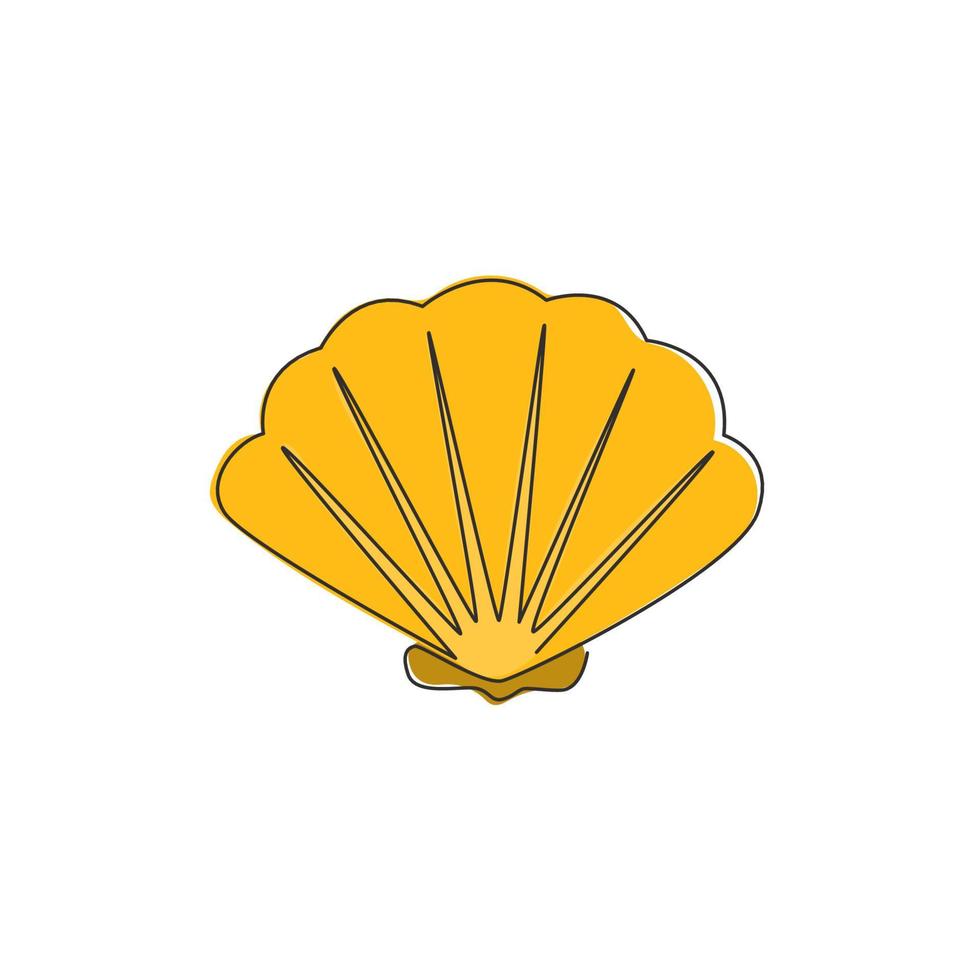 One single line drawing of beauty scallop for Chinese restaurant logo identity. Seashell mascot concept for fresh seafood icon. Modern continuous line draw design vector illustration