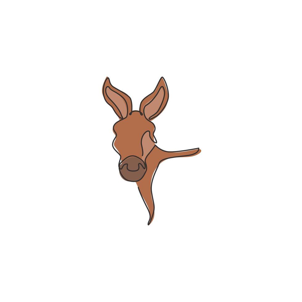 un dibujo de una sola línea de una linda cabeza de burro para la identidad del logotipo de la granja. concepto de mascota de caballo pequeño para el icono del zoológico nacional. Ilustración de vector de diseño de dibujo de línea continua moderna