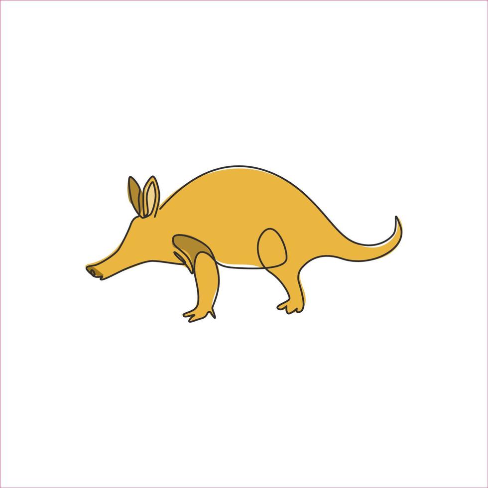 Single continuous line drawing of adorable aardvark for company logo identity. Afrotheres mammals mascot concept for national park icon. Modern one line draw design vector graphic illustration
