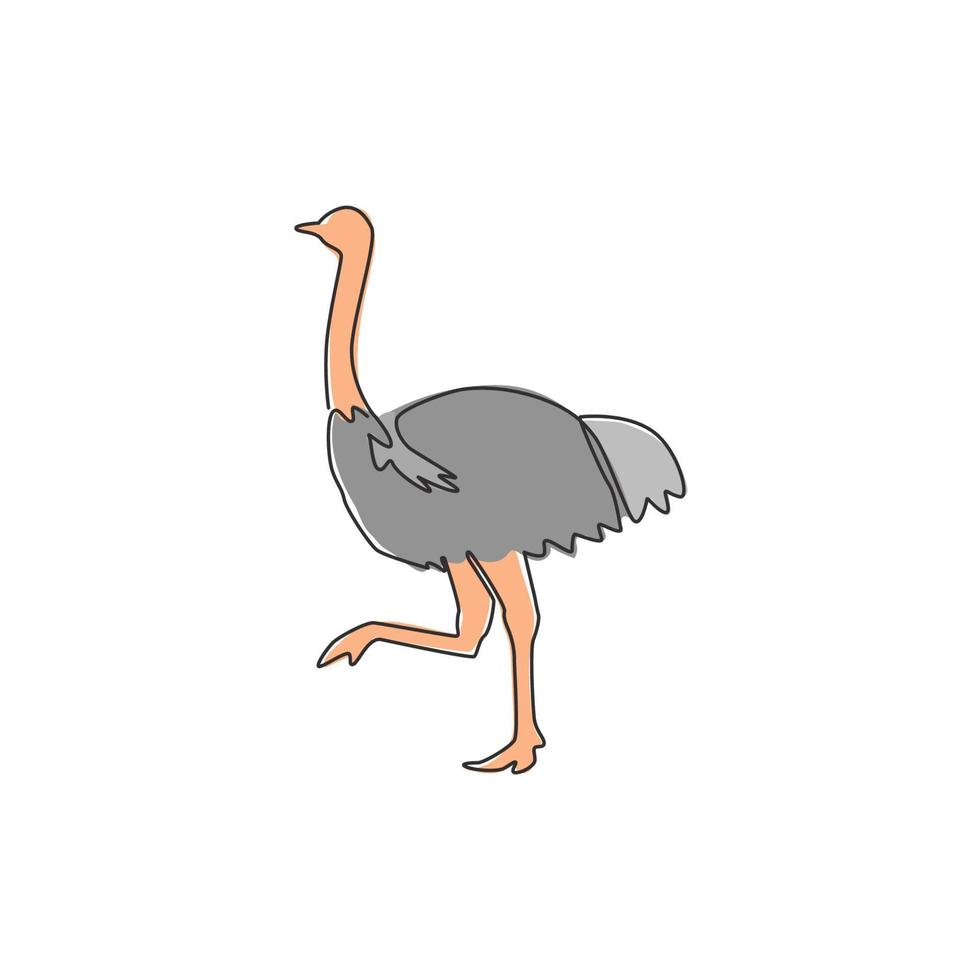 un dibujo de una sola línea de avestruz gigante corriendo para la identidad del logotipo. concepto de mascota de aves no voladoras para el icono del parque safari. Ilustración de vector gráfico de diseño de dibujo de línea continua moderna