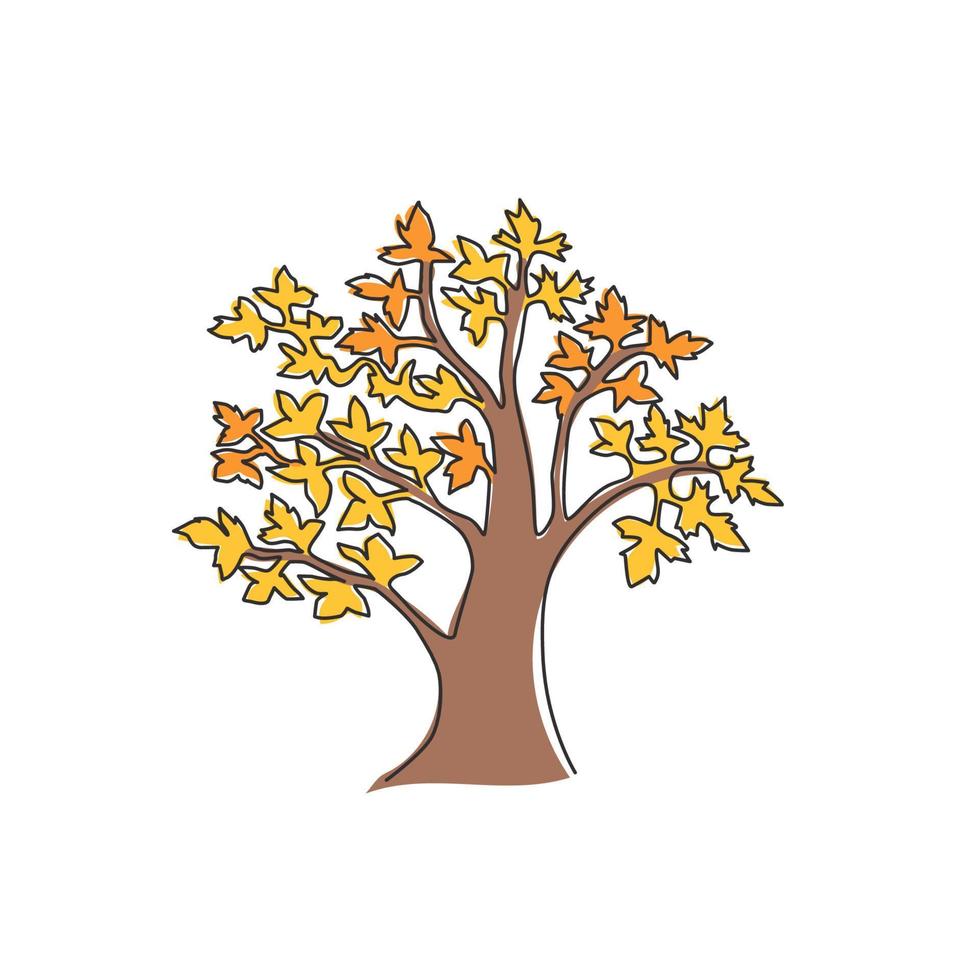 One continuous line drawing of big beauty and exotic maple tree. Decorative acer pseudoplatanus plant concept for national park logo. Trendy single line draw design vector graphic illustration