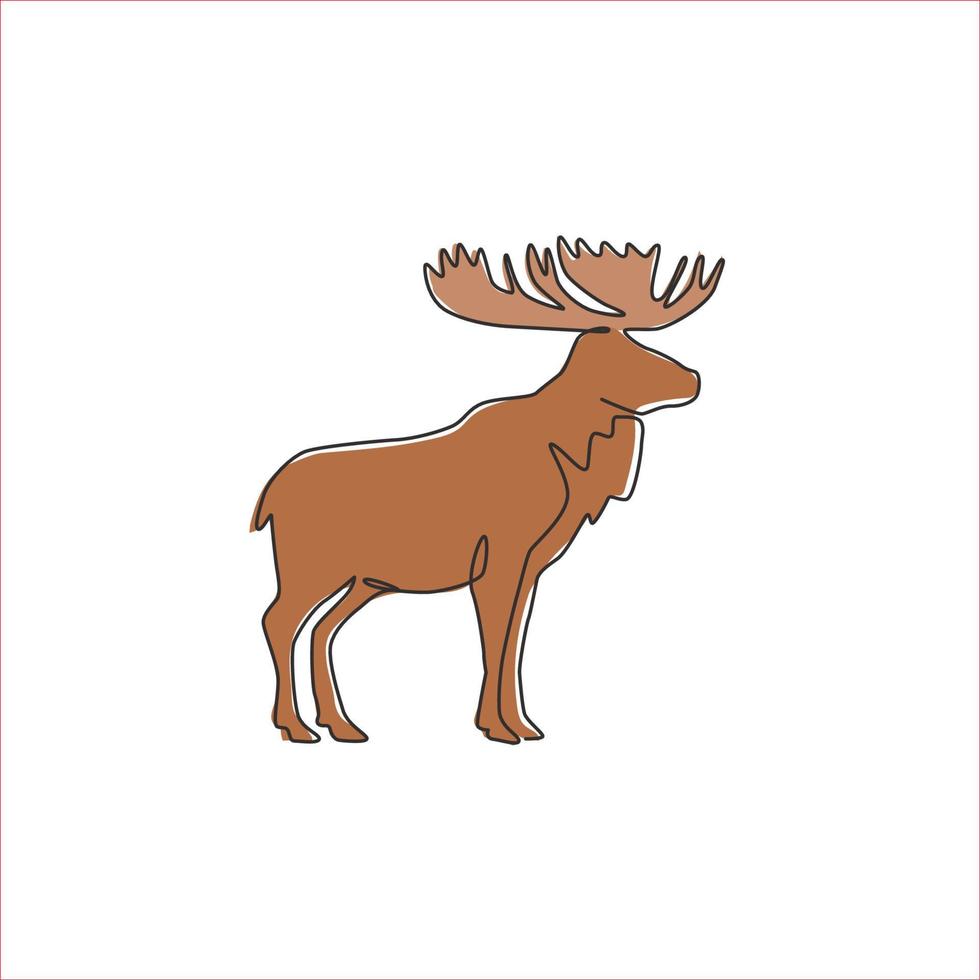 un dibujo de una sola línea de grandes alces para la identidad del logotipo. animal mamífero con concepto de mascota de cuerno para el icono del parque nacional. Gráfico de ilustración de vector de diseño de dibujo de línea continua