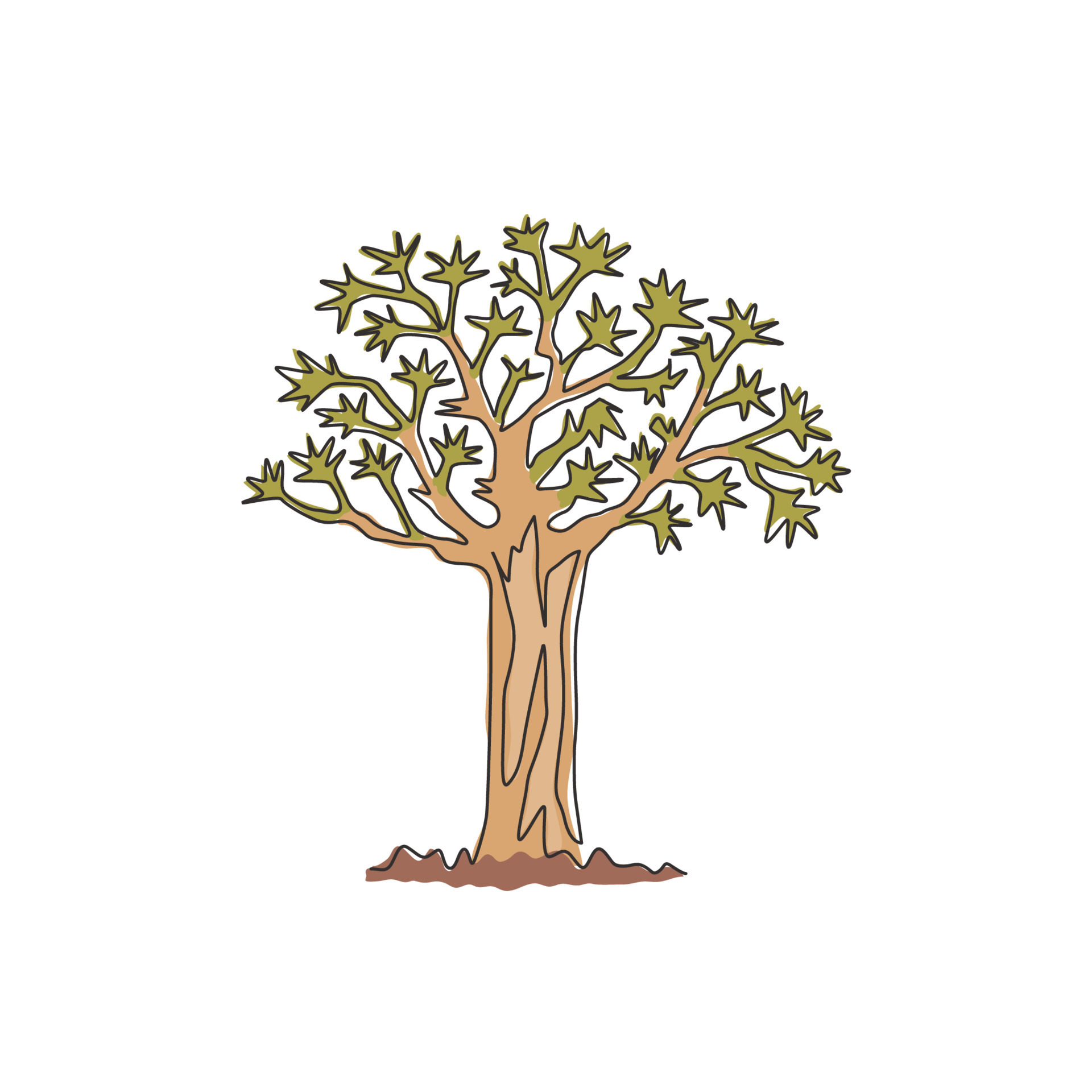 Single one line drawing of quiver tree forest. Decorative kokerboom