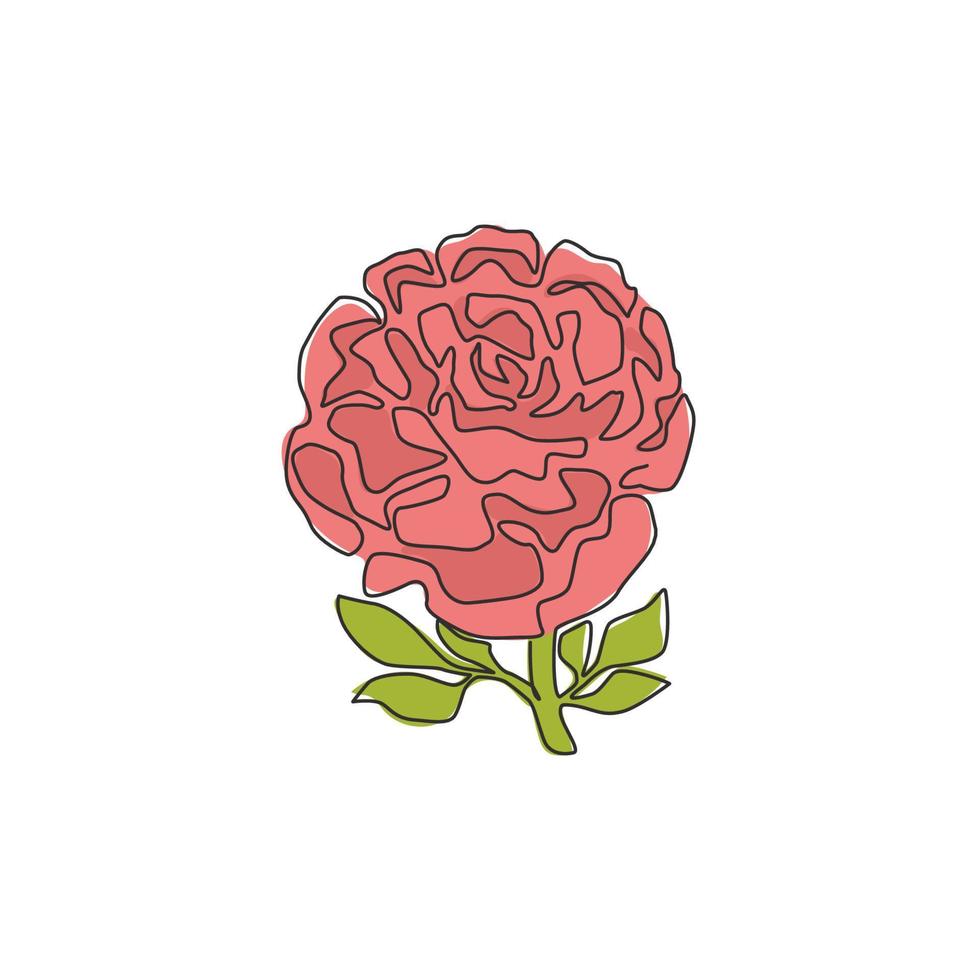 un dibujo de línea continua de la belleza de la planta herbácea fresca para el logotipo del jardín. Concepto de flor de peonía decorativa imprimible para textiles de tela de moda. Ilustración de vector de diseño de dibujo de línea única de moda