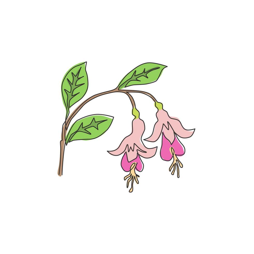 Un dibujo de línea continua de beauty fresh fucsia para decoración de pared del hogar, póster, impresión, arte. concepto de planta de flor de arbustos decorativos para tarjeta de invitación. Ilustración de vector de diseño de dibujo de línea única de moda