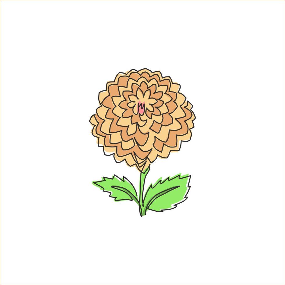 Un dibujo de línea continua Beauty Fresh Dahlia para el cartel de decoración de la pared del hogar. Flor de México decorativa imprimible nacional para adorno de tarjetas de felicitación. Ilustración de vector de diseño de dibujo de línea única moderna