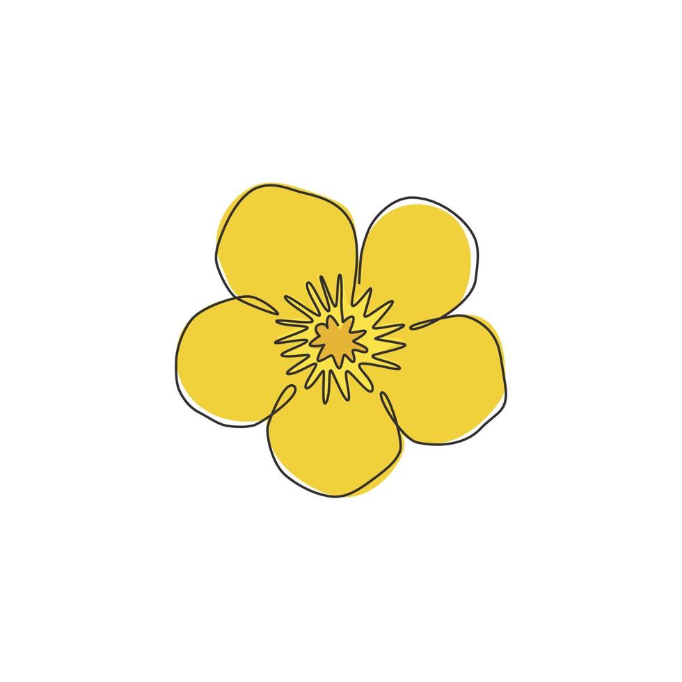 . Flor de ranúnculo decorativa imprimible para el icono del parque verde. Ilustración de vector de diseño de dibujo de línea única moderna