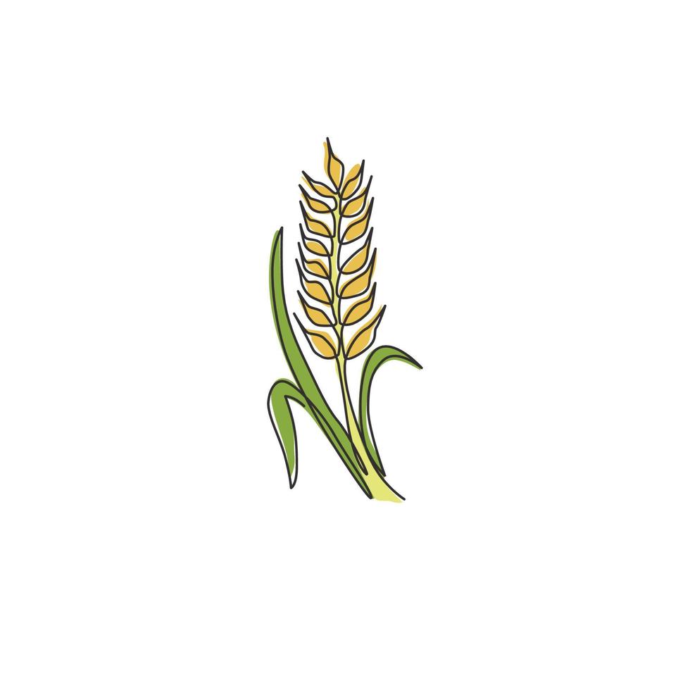 dibujo de línea continua única de grano de trigo orgánico sano integral para la identidad del logotipo de la granja. concepto de alimentos básicos frescos para el icono de cereales para el desayuno. Ilustración de vector de diseño de dibujo gráfico de una línea moderna