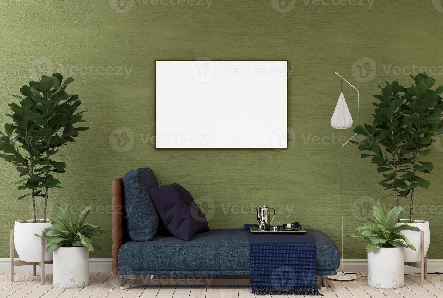 3D illustration Mockup blank photo frame in living room rendering