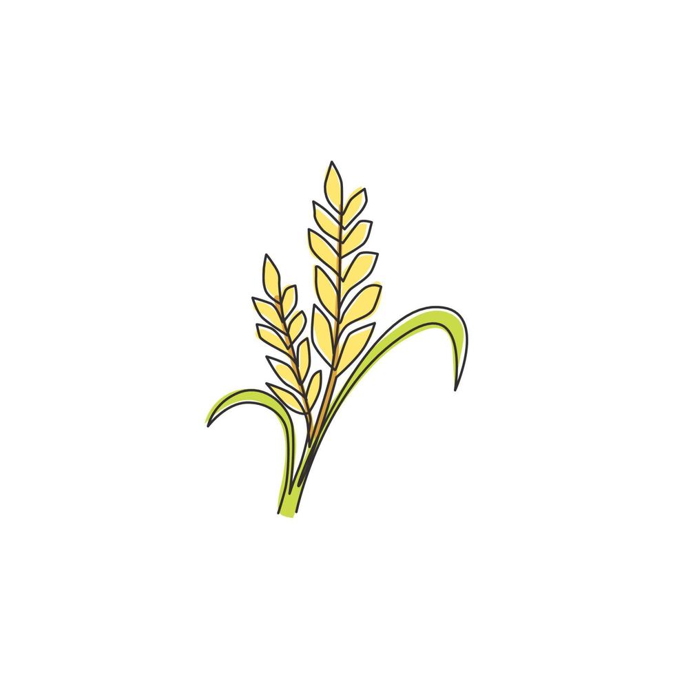 dibujo de línea continua única de grano de trigo orgánico sano integral para la identidad del logotipo de la granja. concepto de alimentos básicos frescos para el icono de cereales para el desayuno. Ilustración gráfica de vector de diseño de dibujo de una línea moderna