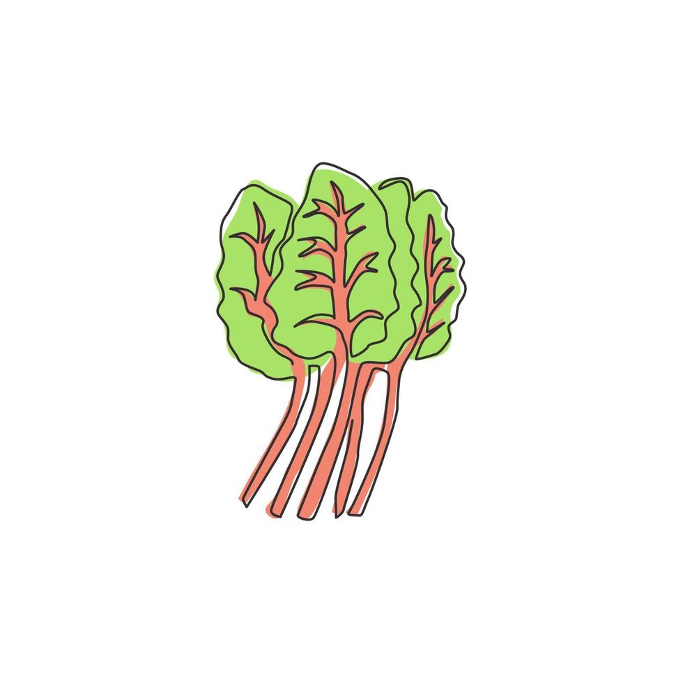 One single line drawing group pile of healthy organic swiss chard for farm logo identity. Fresh leafy spinach beet concept for vegetable icon. Modern continuous line draw design vector illustration