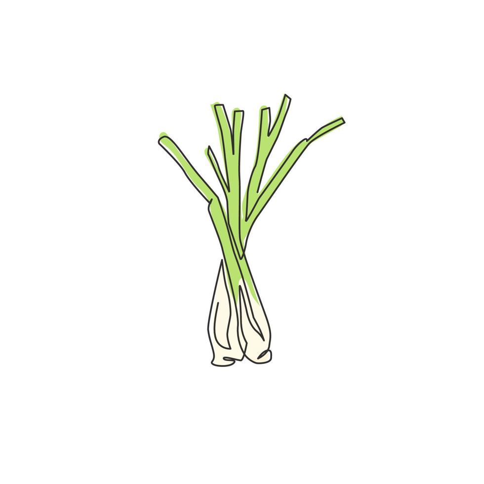 Single continuous line drawing of whole healthy organic lemongrass for farm logo identity. Fresh cymbopogon concept for grass vegetable icon. Modern one line draw design vector graphic illustration