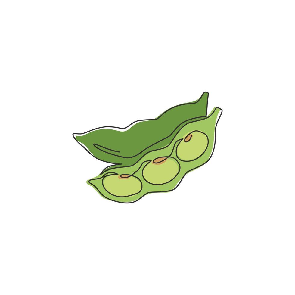 dibujo de línea continua única de edamame verde orgánico saludable para la identidad del logotipo de la granja. concepto de guisante japonés fresco para icono vegetal. Ilustración gráfica de vector de diseño de dibujo de una línea moderna