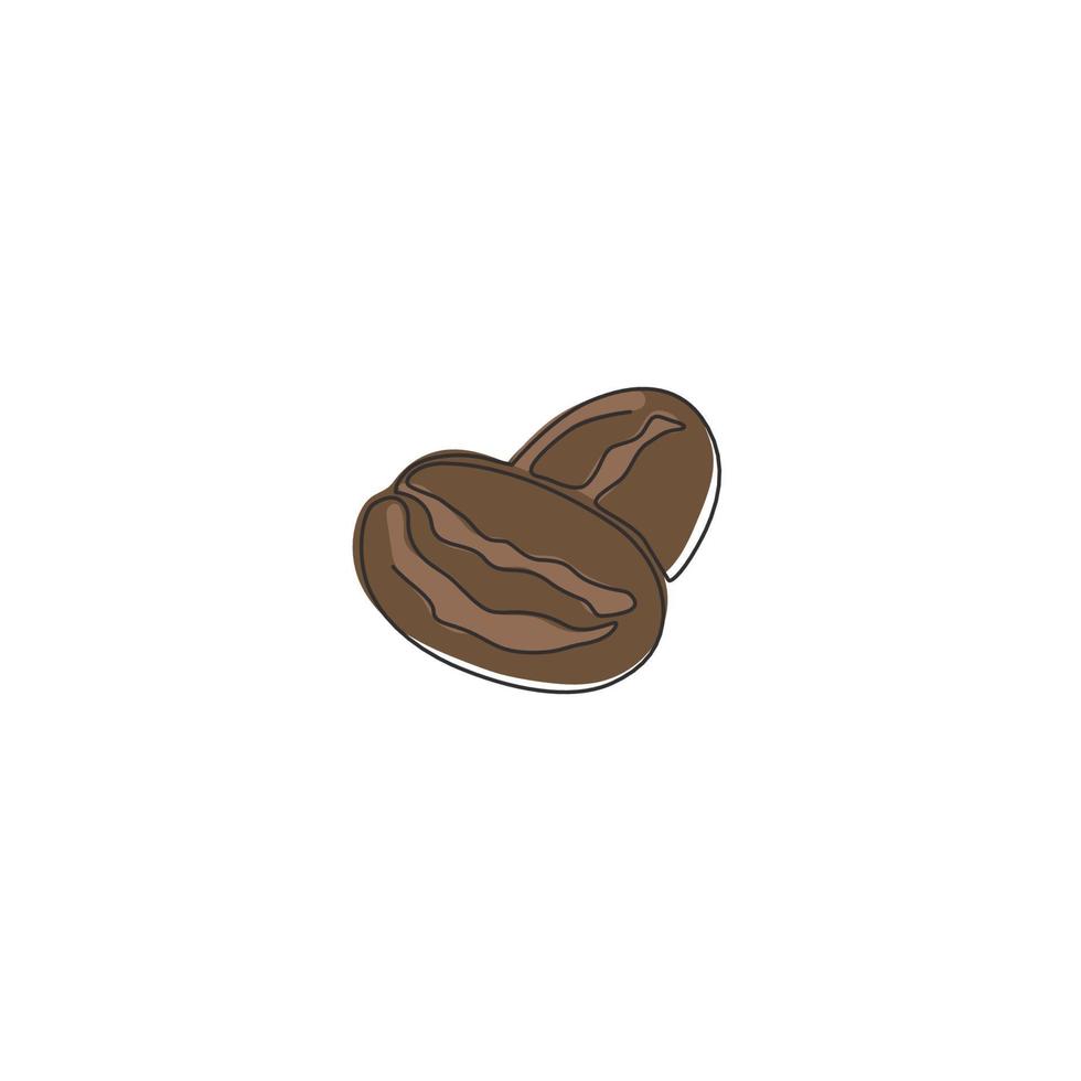 Single continuous line drawing of whole healthy organic coffee bean for cafe logo identity. Fresh aromatic been concept for coffee shop icon. Modern one line draw design vector graphic illustration