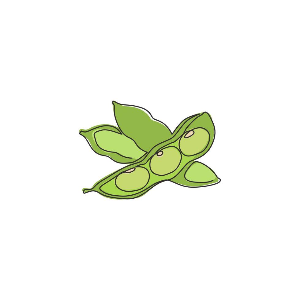 un dibujo de línea continua de edamame verde orgánico y saludable para la identidad del logotipo de la granja. concepto de guisante japonés fresco para icono vegetal. Ilustración de vector gráfico de diseño de dibujo de una sola línea moderna