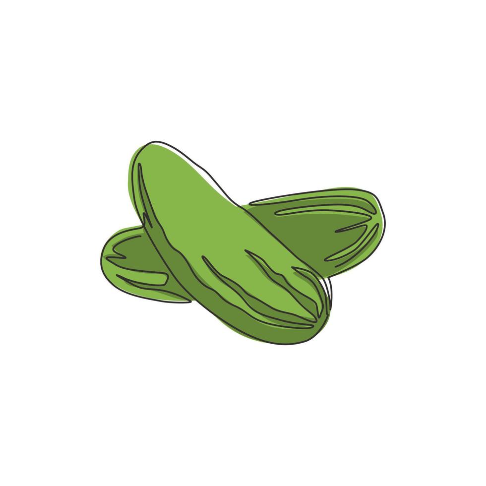 dibujo de línea continua única de pepino orgánico sano completo para la identidad del logotipo de huerto. concepto de vegetales frescos para el icono de jardín vegano. Ilustración gráfica de vector de diseño de dibujo de una línea moderna